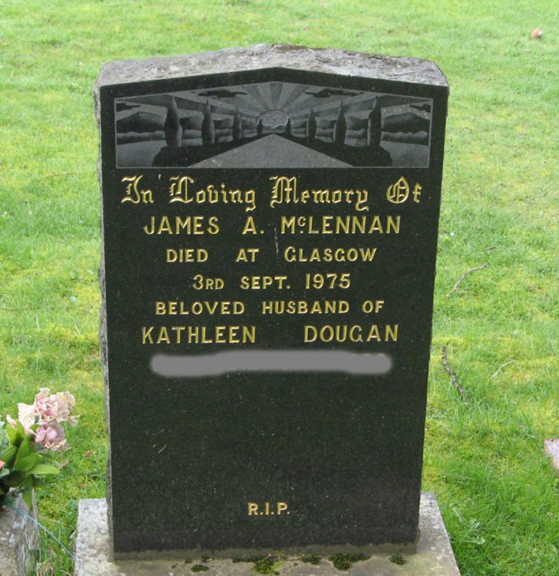 Photo of headstones/James A McLennan died 1975 MI Fodderty